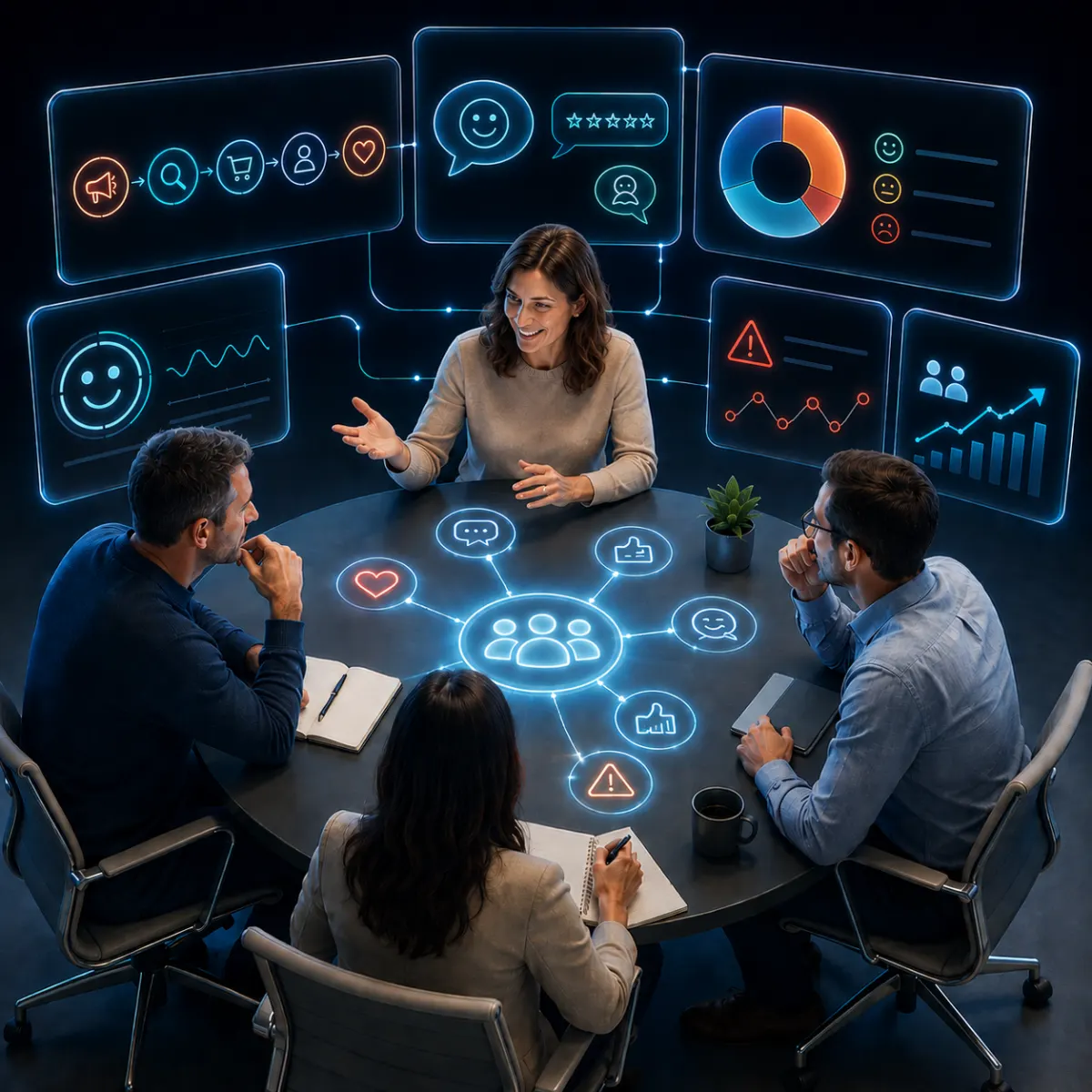 Team reviewing customer experience signals across dashboards